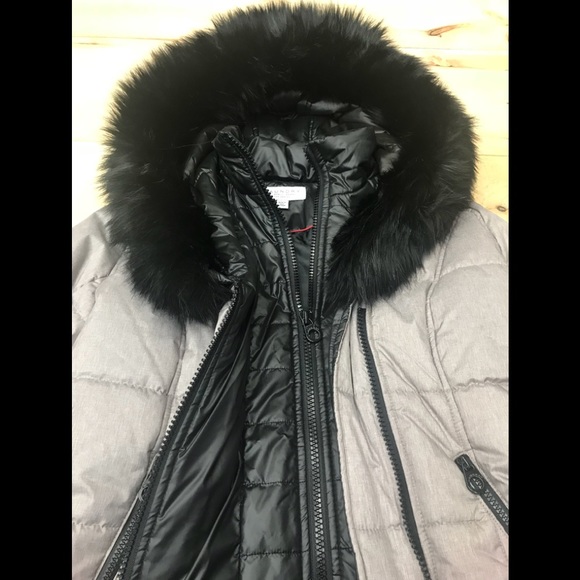 NWT,Laundry Shelli segal puffer fur trim dove grey - Picture 10 of 10
